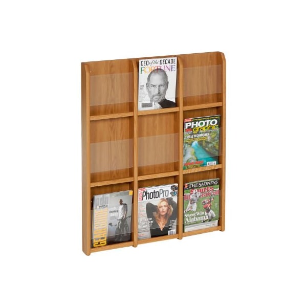 Wooden Mallet 9 Magazine/18 Brochure Oak & Acrylic Wall Display - Medium Oak LM-12MO - main
